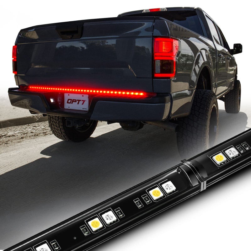 OPT7 48" Redline Parlux Single Row LED Tailgate Light Bar w/Red Turn Signal - Rigid Aluminum Frame Light Strip â€“ Fits 2005-2022 Colorado Canyon â€“ Full Functions: Reverse Brake Running - Image 1